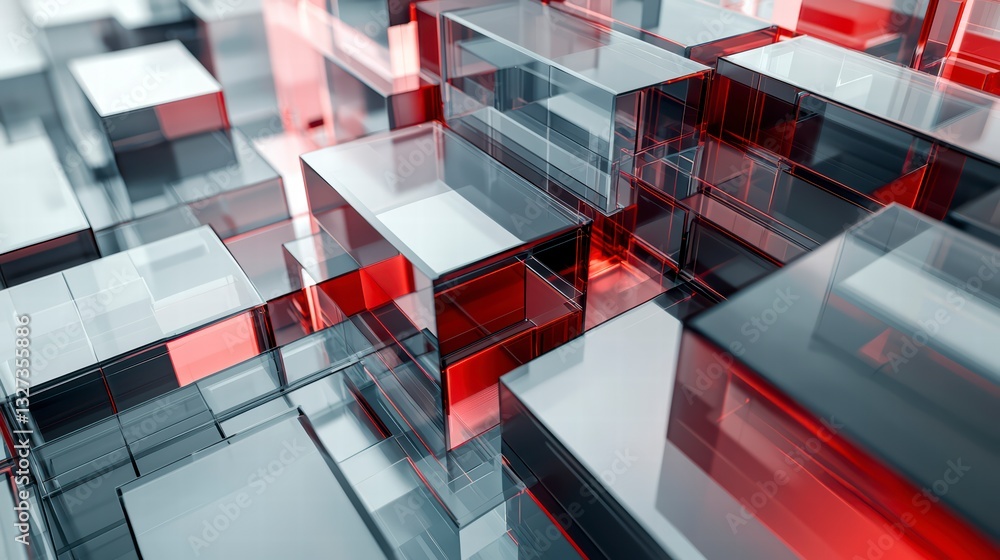 Poster abstract cubic composition: a dynamic composition of translucent cubic forms, reflecting and refract