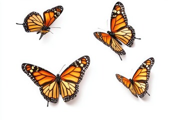 Obraz premium Flying monarch butterflies isolated on white or white background.