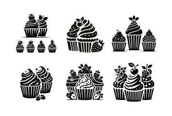 Charming Cupcake Illustrations - Black and White Cupcake Designs