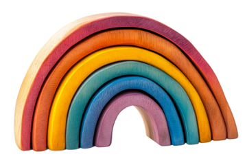 Colorful wooden rainbow stacker toy for creative play
