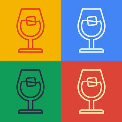 Pop art line Wine glass icon isolated on color background. Wineglass sign. Vector