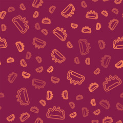 Brown line Brass knuckles icon isolated seamless pattern on red background. Vector