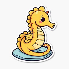 Fototapeta premium Cute cartoon seahorse on a cushion with a whimsical design