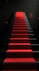 Stairs leading into a starry night with a vibrant red carpet scene