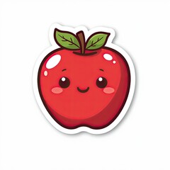 Cute Cartoon Apple with Smile and Leaf on Simple Background