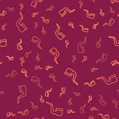 Brown line Smoking pipe with smoke icon isolated seamless pattern on red background. Tobacco pipe. Vector