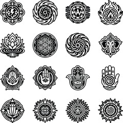 Bundle of Glyph Style Yoga Tattoo Icons 

