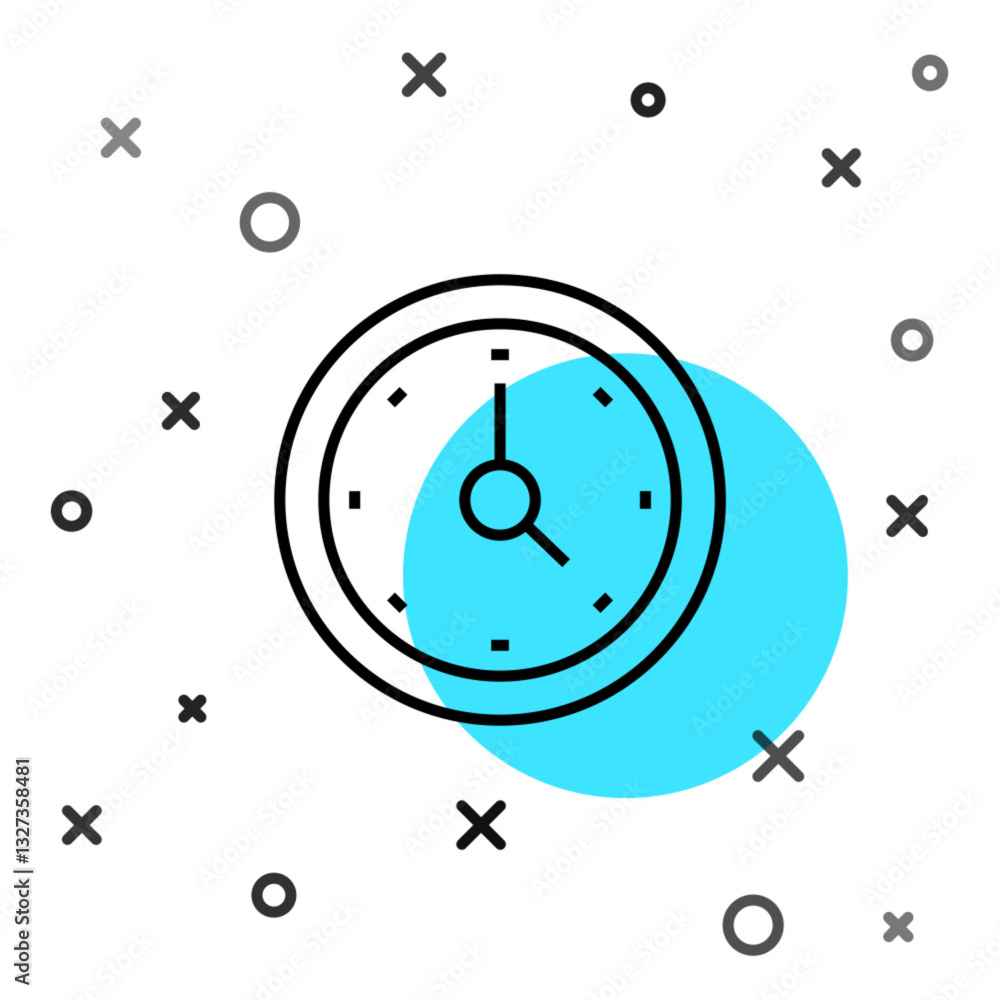 Poster black line clock icon isolated on white background. time symbol. random dynamic shapes. vector