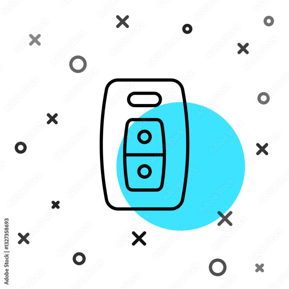 Poster black line car key with remote icon isolated on white background. car key and alarm system. random d