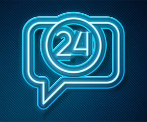 Glowing neon line Telephone 24 hours support icon isolated on blue background. All-day customer support call-center. Full time call services. Vector