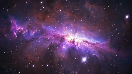 Obraz premium Nebula's Cosmic Embrace: A breathtaking panorama of the vast expanse of space, with a vibrant nebula as the centerpiece, exuding celestial energy and mystery. 
