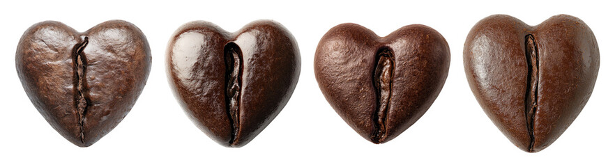 Obraz premium Heart-Shaped Coffee Beans for Cozy and Romantic Coffee Moments, PNG bundle collection, Isolated on Transparent Background