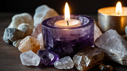 Tranquil Candle Arrangement with Amethyst Crystals
