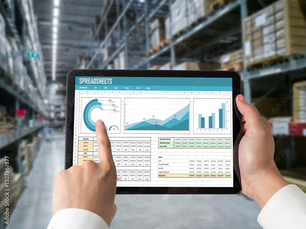 Poster spreadsheet document information financial startup concept. data and graphs in spreadsheet documents