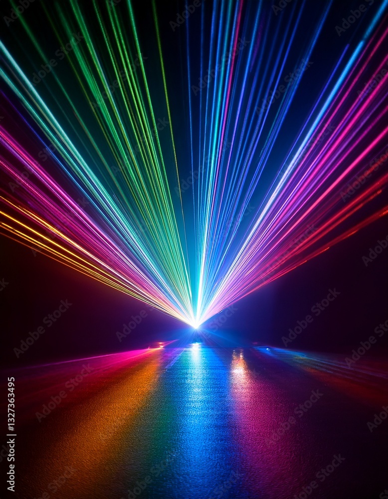 Aufkleber laser show from multi-colored rays of light in dark. generated image