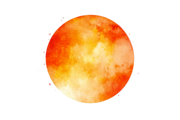 Vibrant watercolor sun illustration with orange hues
