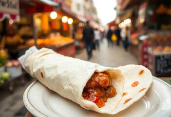 Delicious Street Food Wrap in Vibrant Market Setting