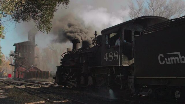 Cumbres and Toltec Scenic Railroad Steam Train Slow Motion While at Station