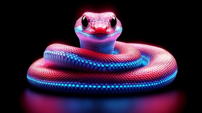 Vibrant python portrait in neon tones, creative digital render snake
