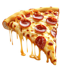 Fluffy 3D Cartoon Pizza Slice with Melted Cheese and Pepperoni Isolated on Transparent Background