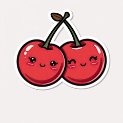 Cute Cartoon Cherries with Faces and Cheerful Expressions