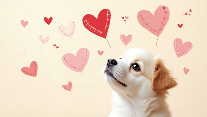 Adorable Puppy Surrounded by Hearts