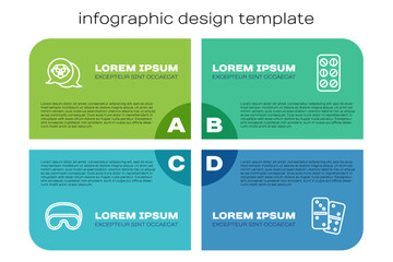 Set line Eye sleep mask, Grandfather, Domino and Pills blister pack. Business infographic template. Vector