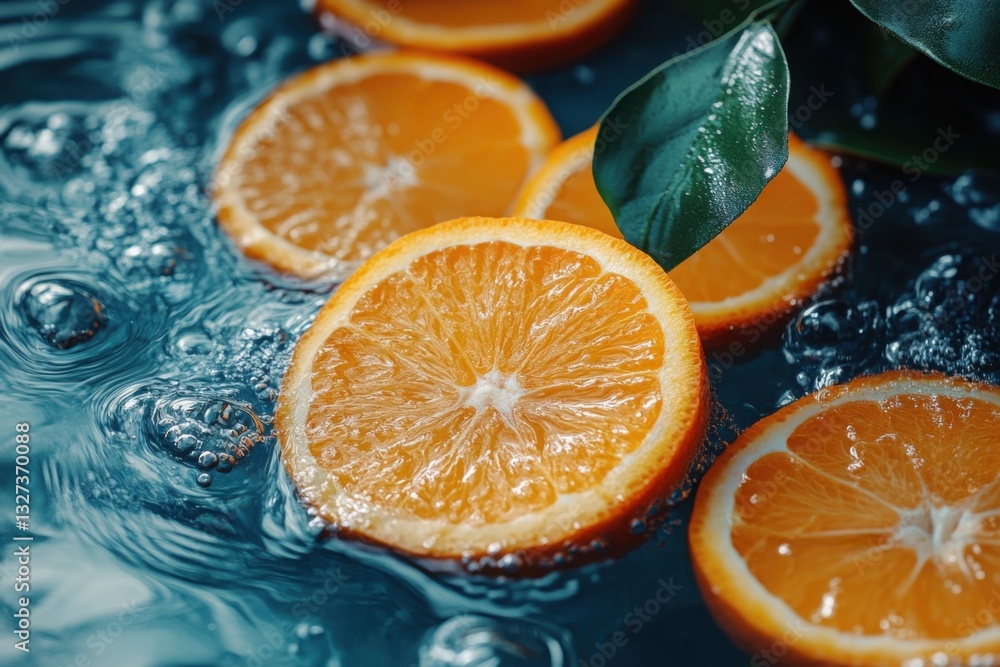 Poster orange slices floating in rippling water a refreshing and vibrant citrus display