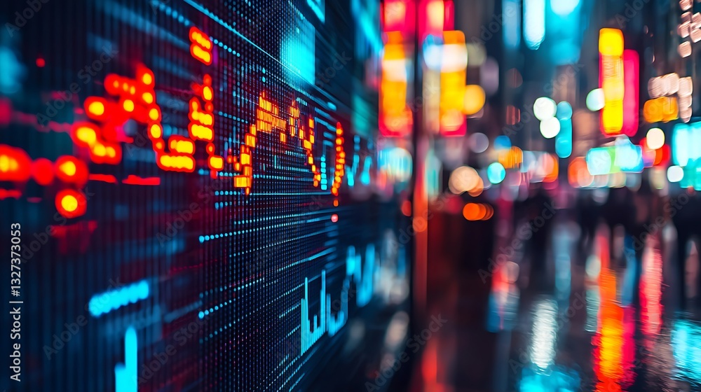 Aufkleber Dynamic Cityscape with Financial Data Display