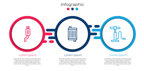 Set line Car muffler, radiator cooling system and air pump. Business infographic template. Vector