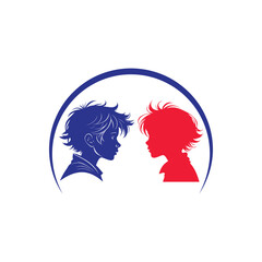 kids silhouette vector line art logo design