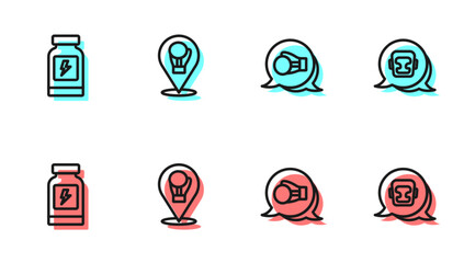 Set line Boxing glove, Energy drink, and helmet icon. Vector