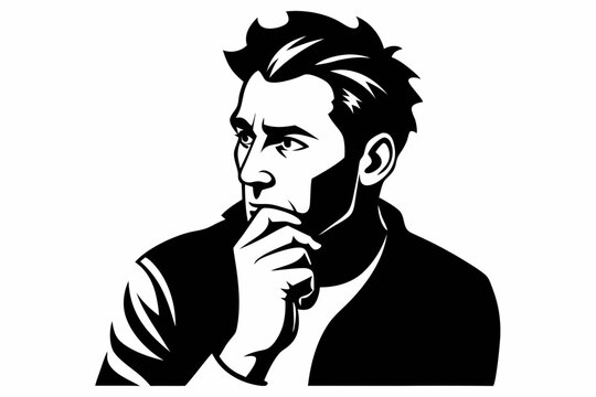 recommend clip art: a man thinking line art silhouette vector illustration	