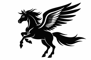 flying pegasus line art silhouette vector illustration	