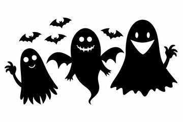 halloween ghosts set line art silhouette vector illustration