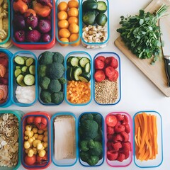 Vibrant Meal Prep with Fresh Fruits and Vegetables in Organized Containers