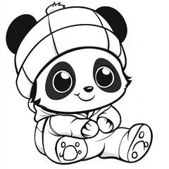 Fototapeta premium Adorable Cartoon Panda Wearing Winter Hat and Outfit