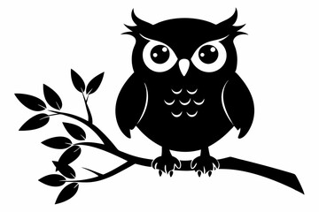 owl with a tree branch line art silhouette vector illustration	