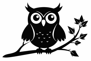 owl with a tree branch line art silhouette vector illustration	