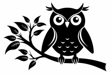 owl with a tree branch line art silhouette vector illustration	