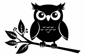 owl with a tree branch line art silhouette vector illustration	