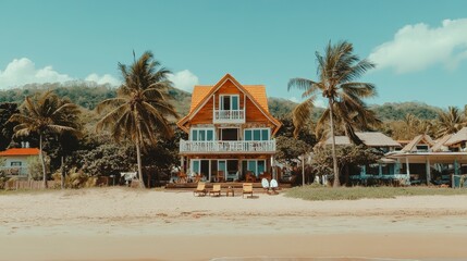 Beachfront Vacation Home with Palm Trees and Ocean View
