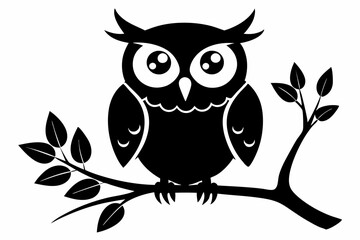 owl with a tree branch line art silhouette vector illustration	