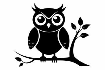 owl with a tree branch line art silhouette vector illustration	