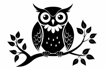owl with a tree branch line art silhouette vector illustration	