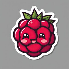 Cute Cartoon Raspberry Character with Smiling Face and Leaves