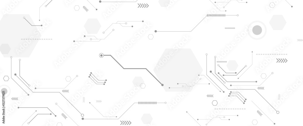Leinwandbilder Vectors White Abstract geometric dots and lines connection circuit concept. Hi tech digital connect, communication, High technology concept.