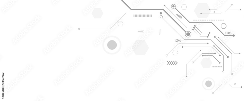 Aufkleber Vectors White Abstract geometric dots and lines connection circuit concept. Hi tech digital connect, communication, High technology concept.