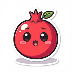 Obraz premium Cute Pomegranate Character with Happy Expression and Green Leaves
