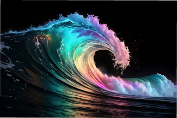 Abstract Fluid 3D Holographic Wave with Iridescent Neon Colors